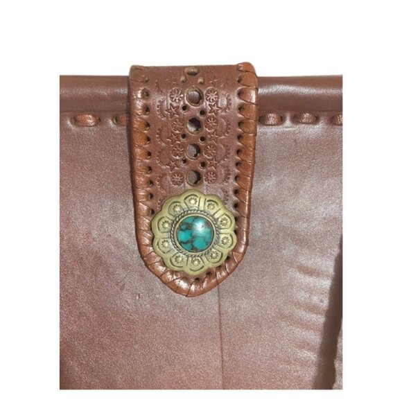 Western Leather Purse with Turquoise Stone, Vintage, Handmade, Four Wind West - Picture 8 of 12